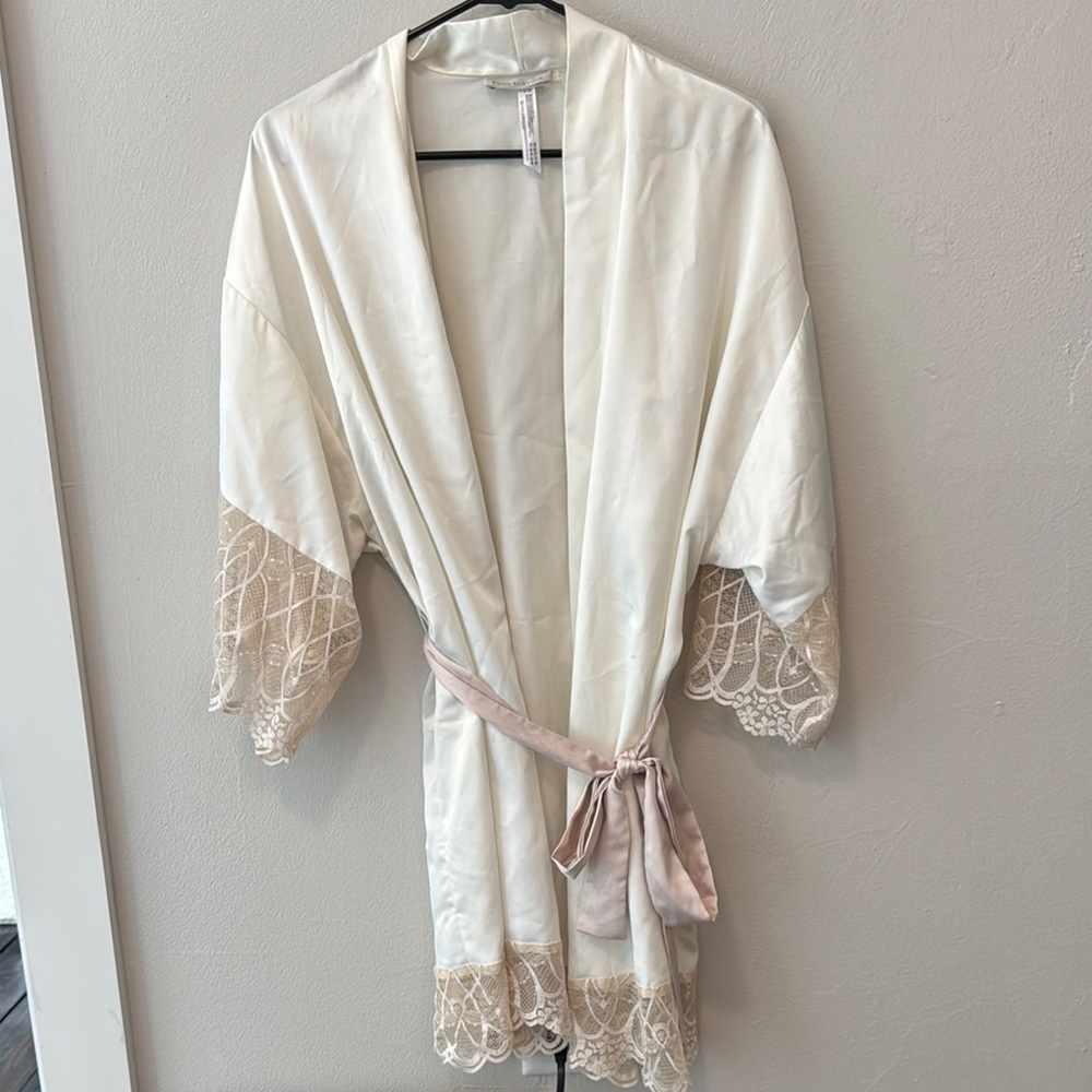 BHLDN Cream Satin Lace Robe